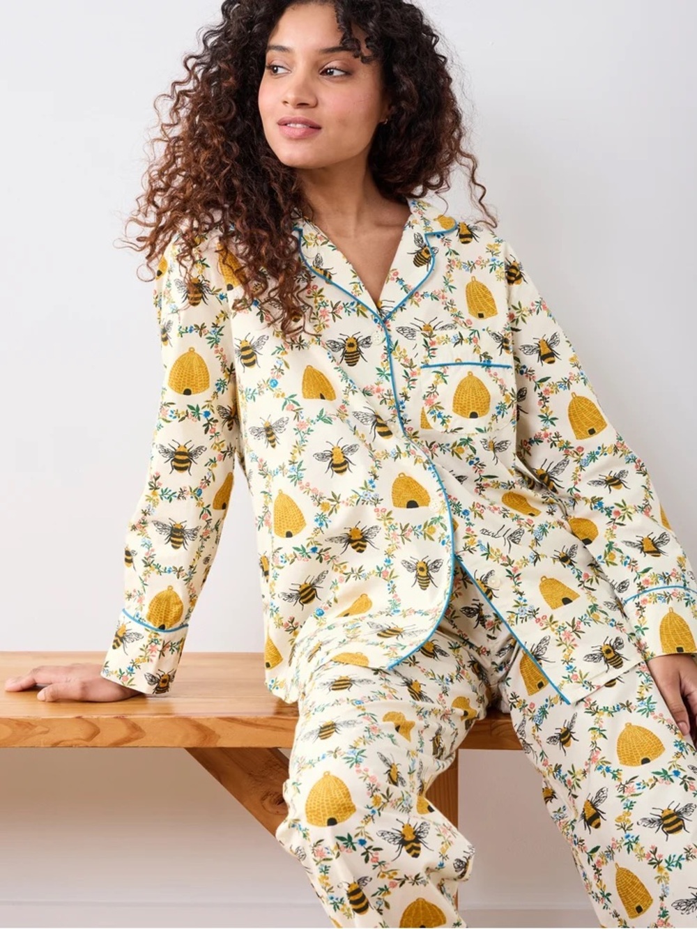 Printfresh Sweet Bee Organic Cotton Pajama Top Cream Bees Beehive M